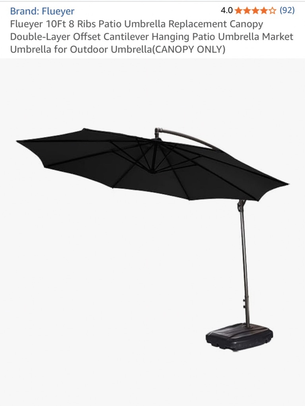 Flueyer 10ft Offset Cantilever Patio Umbrella - Black